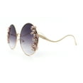 thumbnail image 6 of Fancy Rhinestone Floral Trim Round Circle Lens Wavy Arm Sunglasses Gold - Smoke, 6 of 8