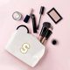 thumbnail image 5 of Personalized Initial Makeup Bag, Preppy Patch White Cosmetic Bag PU Leather Waterproof Make Up Bag with Chenille Letter Makeup Pouch for, 5 of 5