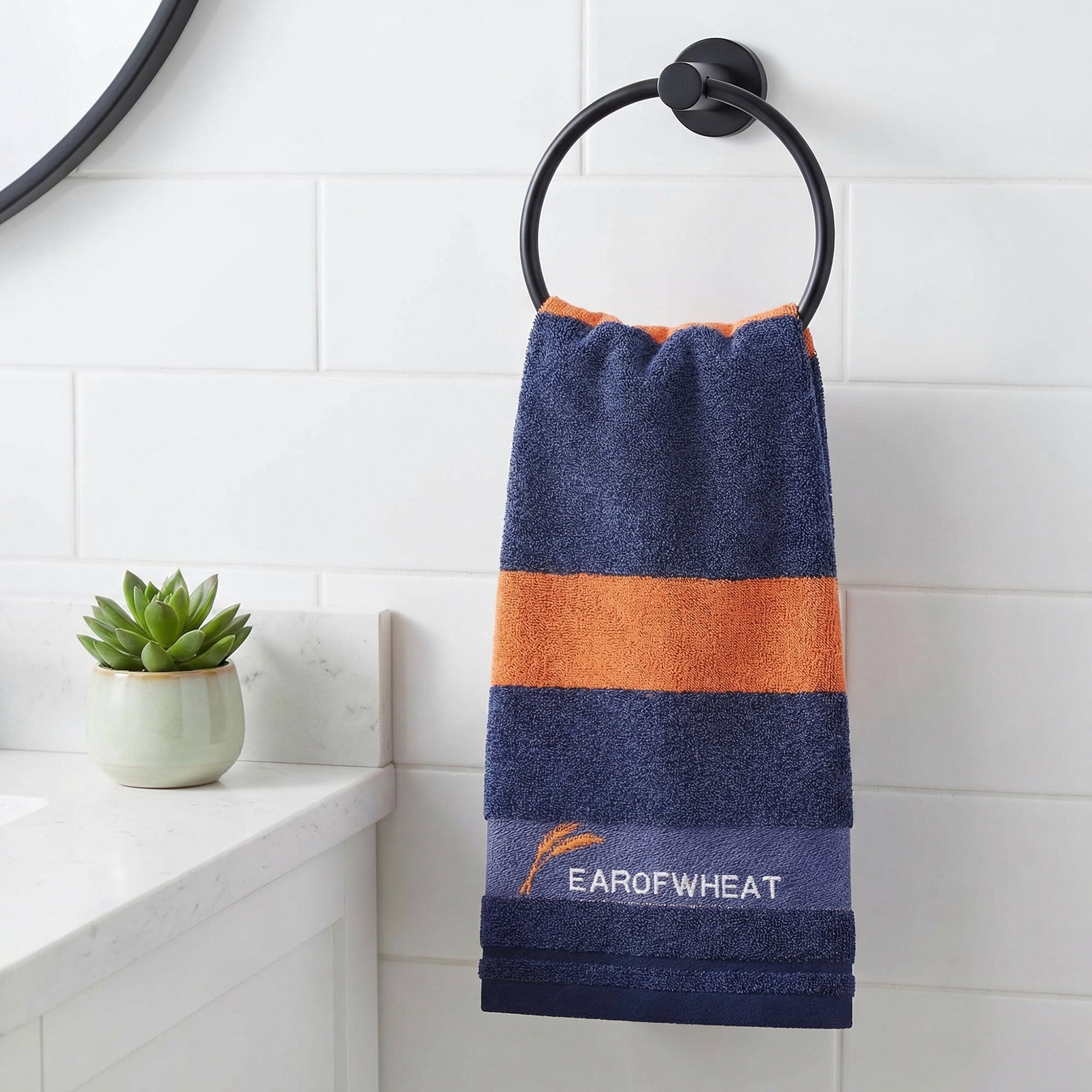 Unique Bargains Ear of Wheat Stripe Cotton Soft Absorbent Hand Towel Blue 4pcs 29" x 13"