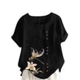 thumbnail image 2 of CLOISE Womens Short Sleeve Shirts Plus Size Tops Button Round Neck Casual Pullover Graphic Summer Blouses Black, 2 of 5