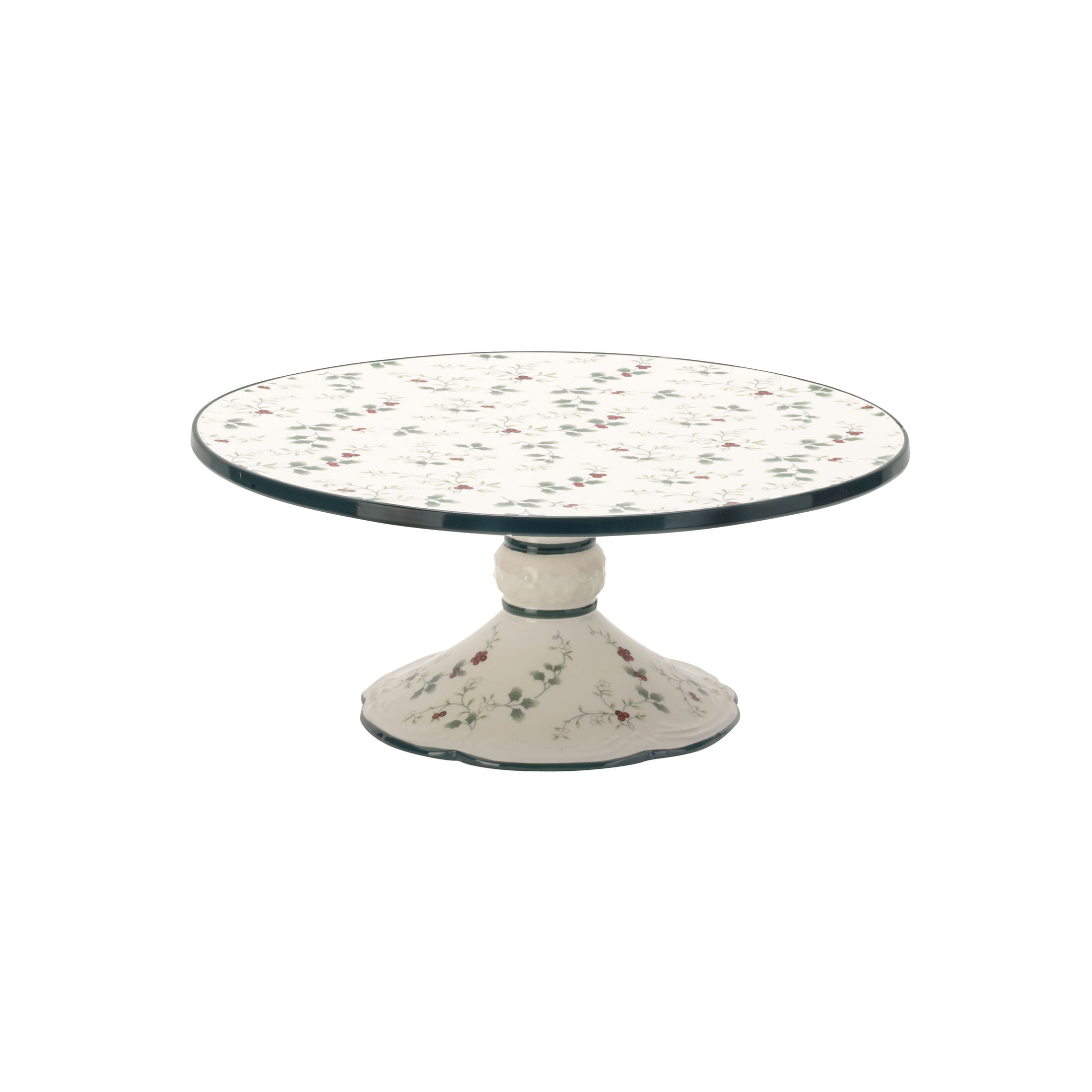 Pfaltzgraff Winterberry Round Cake Plate White with Green and Red Accents