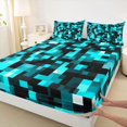 thumbnail image 3 of Manfei Pixel Grid Miners Twin Sheet Sets,Cartoon Gamepad Vindo Twin Fitted Sheet,Cyan Black Flat Sheet For Kids,Microfiber Bedroom Decor,3 Pieces, 3 of 7