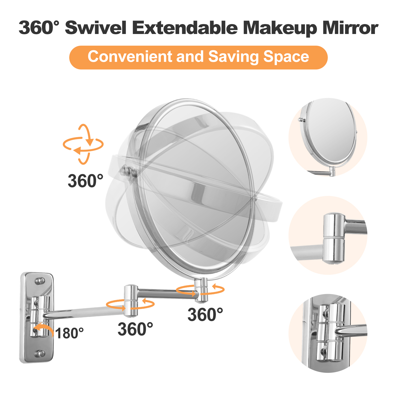 Umirokin 9-Inch Wall-Mount Makeup Mirror, 1x/7x photo 3