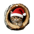 thumbnail image 2 of Taicans Cute Christmas Cat Ornament - 2D Wooden Log Design with Red Santa Hat,Handmade Holiday Decor for Tree & Wreath,Perfect Festive Gift,3in, 2 of 5