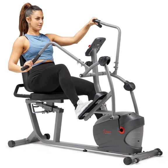 Sunny Health & Fitness Smart Recumbent Cross Trainer Elliptical, Full-Body Cardio with Arm Exercisers & Bluetooth SunnyFit App