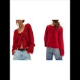 thumbnail image 3 of Blusa Holgada de Larga con Lazo Frontal para Mujer, con Ribete de Encaje y Botones, Cuello Cuadrado, Ropa para Salir, Estilo Y2K. Vino Tinto M, 3 of 8
