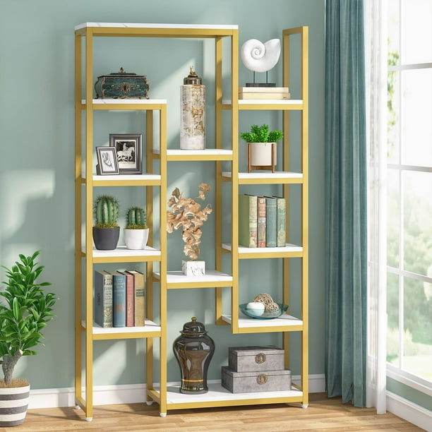 Tribesigns 6Tier Bookshelf 70.9 inch Tall Bookcase, Modern White Gold