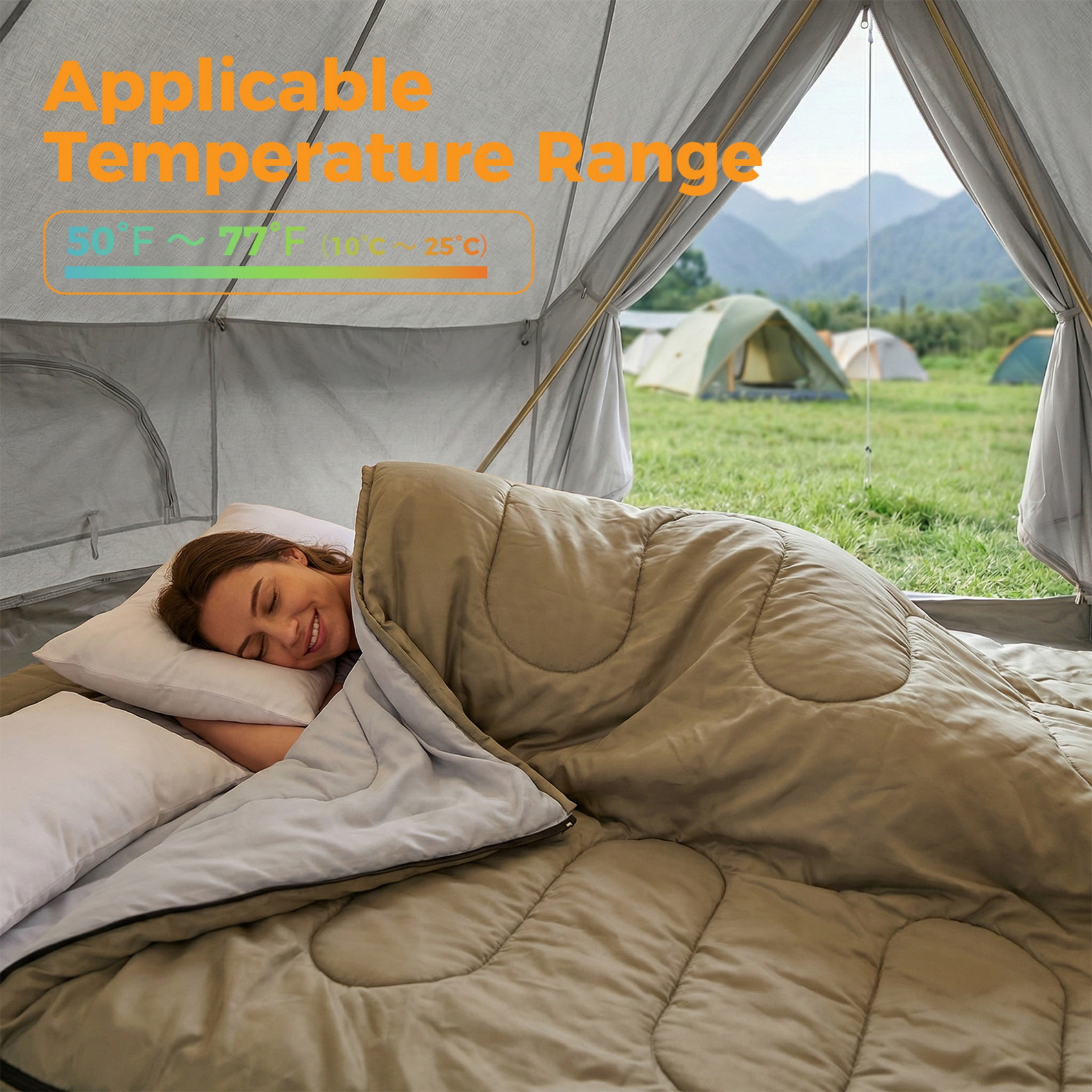 SHOUFTW Double Sleeping Bag for Adults, Lightweight Waterproof, Machine Washable for Camping Hiking Backpacking, Army Green