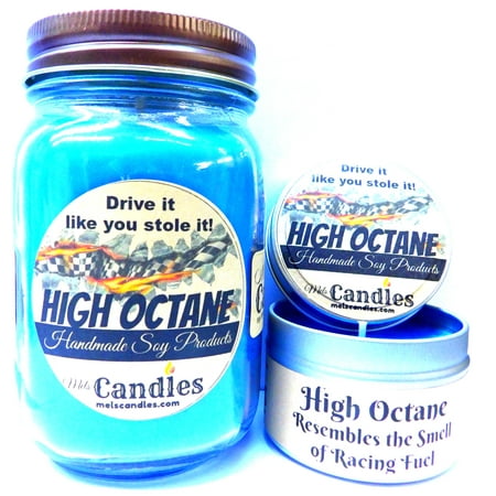 COMBO - High Octane race fuel - 16oz Country Jar & 4oz Candle Tin HANDMADE Soy (Best Soy Candle Brands)