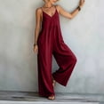 thumbnail image 5 of gakvbuo Summer Jumpsuits For Women Casual Dressy Wedding Camis Sleeveless Suspender Romper Solid Color Spaghetti Strap V-Neck Wide-Leg Pants, 5 of 6