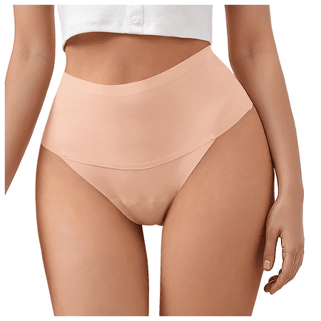 Fulorrnie Underwear for Women Plus Size Thong Breathable Seamless Panties High Waist Elastic Waistband Panty Pink XL