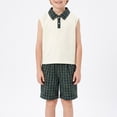 thumbnail image 4 of NIPAXO Boys Outfit Set, Sleeveless Polo Shirt & Plaid Shorts Preppy Style 2-Piece Shorts Set for Toddler Boys（4-5Y）, 4 of 6