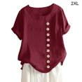 thumbnail image 1 of Blouse en Lin Ample à Manches Courtes Col Rond Femme Blouse en Lin Haut d'Été, Rouge, TTG, 1 of 5