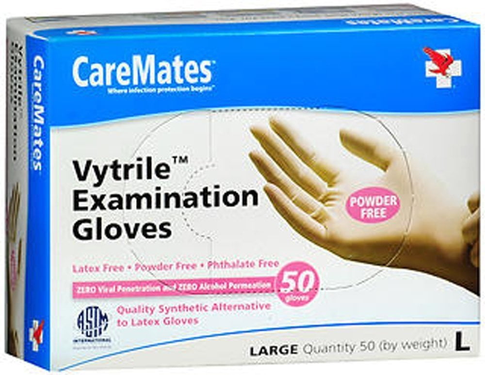 CareMates Vytrile Powder-Free Examination Gloves, Large, 50 Count