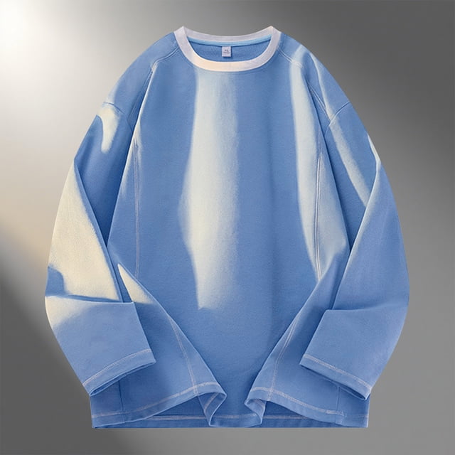pstuiky camisa de manga larga para hombre, Blusas/camisas casuales de moda para hombre, de color liso, de manga larga y cuello redondo Tops de talla grande para hombre xxl
