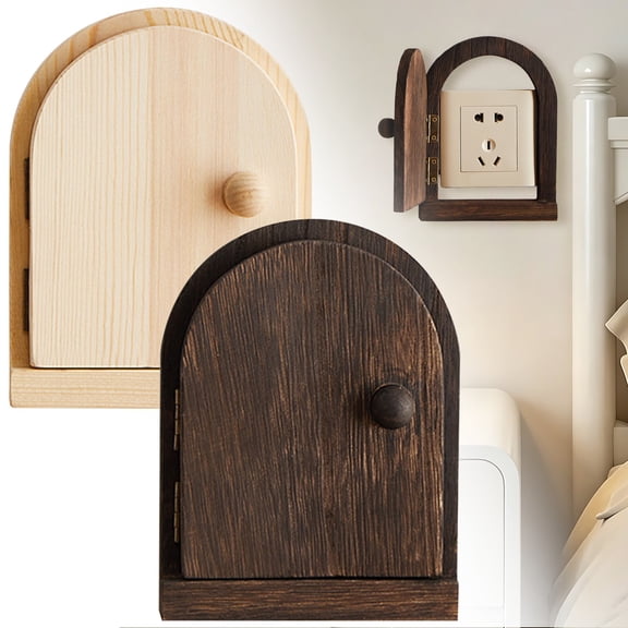 Urbanw Self-Adhesive Outlet Cover, Wooden Door Shape Outlet Covers, No Drilling Outlet Cover Plates, Decorative Wall Outlet Cover for Children and Pets Beige 1Pcs