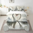 thumbnail image 3 of Feelyou Couple White Swan Twin Bedding Sets 7-Piece, Valentines Day Animal Bedding Comforter Set, Oil Printing Art Reversible Sheet Sets, Lightweight Room Decor, 3 of 9