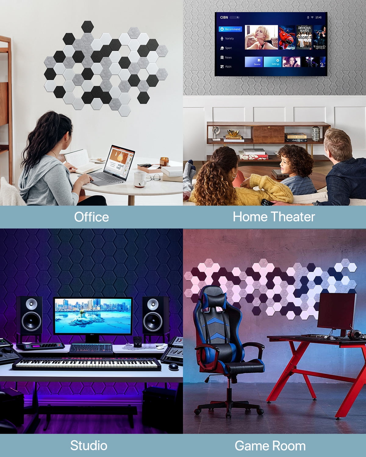 Soundsbay Sound Proofing Panels Self-Adhesive, 12 Pack Honeycomb Acoustic Wall Panels for Door, Ceiling, 12" X 12" X 0.4"