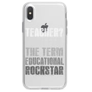 DistinctInk Clear Shockproof Hybrid Case for iPhone XR (6.1" Screen) - TPU Bumper Acrylic Back Tempered Glass Screen Protector - Teacher I Prefer Educational Rockstar