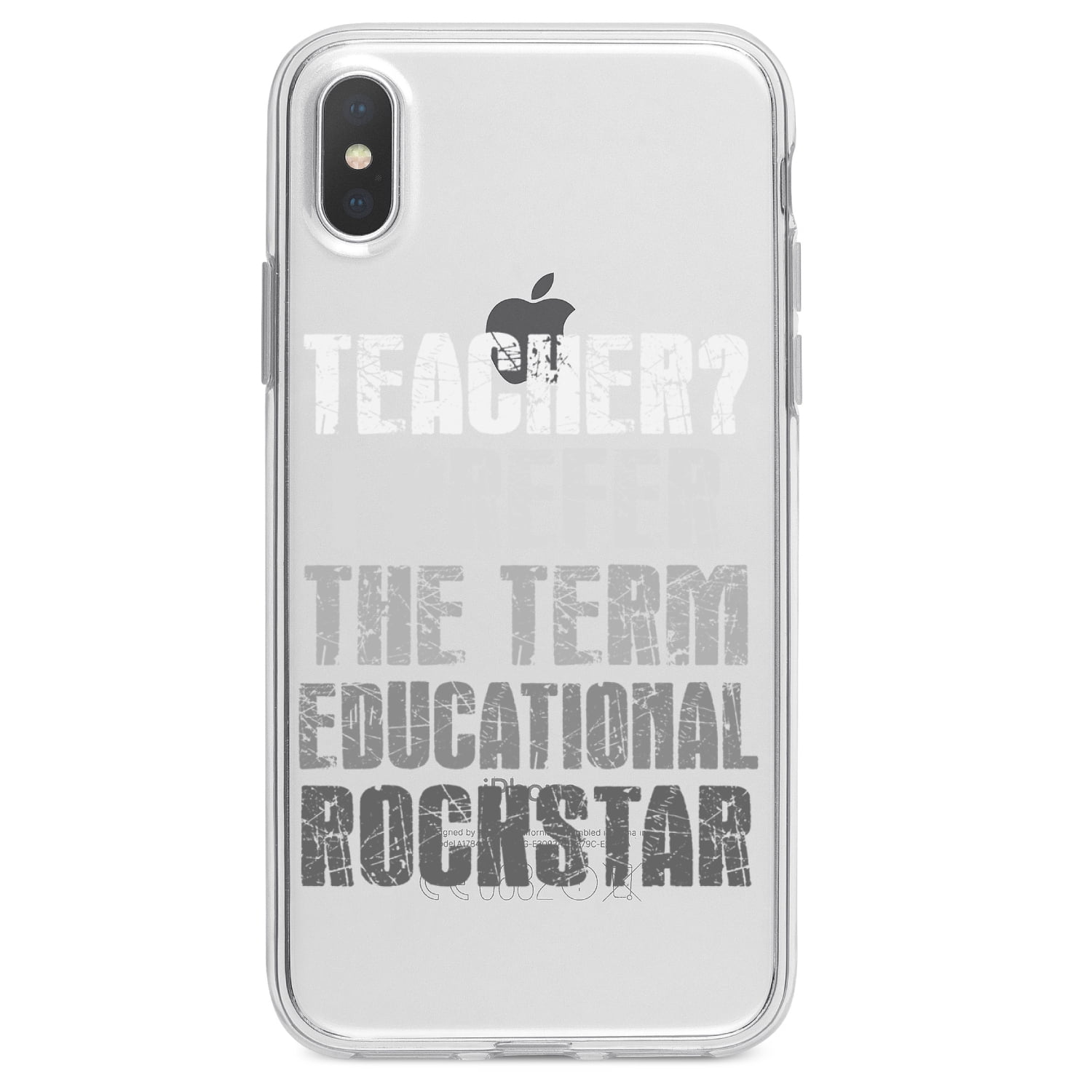 DistinctInk Clear Shockproof Hybrid Case for iPhone XR (6.1" Screen) - TPU Bumper Acrylic Back Tempered Glass Screen Protector - Teacher I Prefer Educational Rockstar