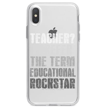 DistinctInk Clear Shockproof Hybrid Case for iPhone XR (6.1" Screen) - TPU Bumper Acrylic Back Tempered Glass Screen Protector - Teacher I Prefer Educational Rockstar