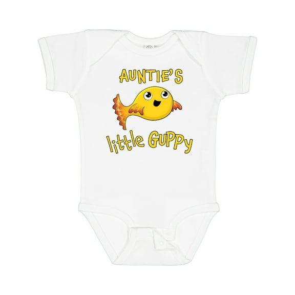 Inktastic Auntie's Little Guppy Cute Yellow Fish Boys or Girls Baby Bodysuit