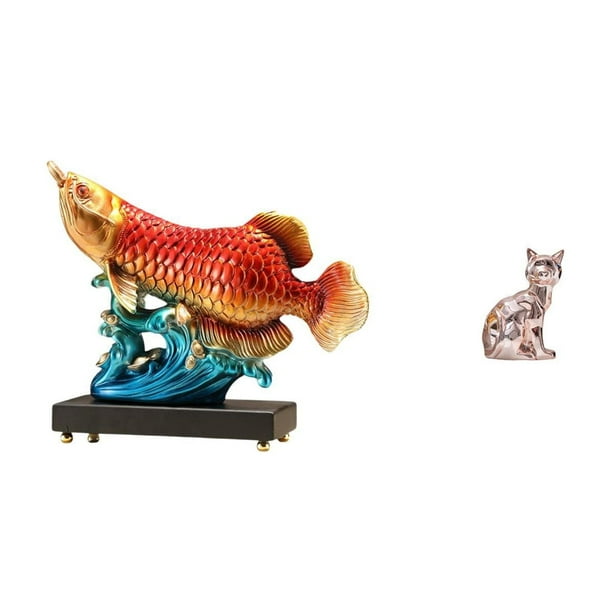 Estatua de pez,Estatua de pez arowana,decoración Feng Shui para estante o escritorio,Figura decorativa para oficina y hogar,Figura de escritorio,Estatua de gato en
