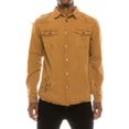 thumbnail image 1 of Saronite Basics Solid Ripped Cotton Denim Front Button Ribbed Knit Overshirt Top, Wheat (Men's), 1 of 1