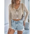 thumbnail image 4 of Women'S Light-Weight Shrugs Crochet Sweaters Tie Front 3/4 Sleeve Cropped Cardigan for Spring Summer Khaki L, 4 of 8