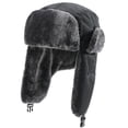 thumbnail image 1 of UDIYO Earflap Hat Badge Decor Thickened Fuzzy Plush Lining Quick Release Buckle Ears Protection Solid Color Windproof Winter Men Women Trapper Hunting Cap for Riding, 1 of 8