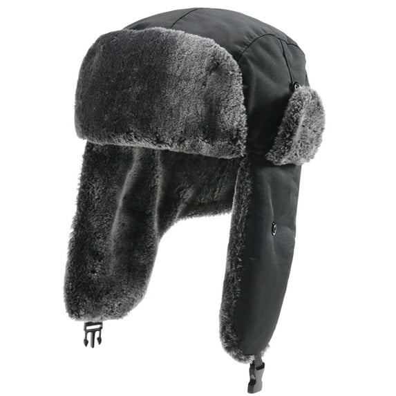 UDIYO Earflap Hat Badge Decor Thickened Fuzzy Plush Lining Quick Release Buckle Ears Protection Solid Color Windproof Winter Men Women Trapper Hunting Cap for Riding