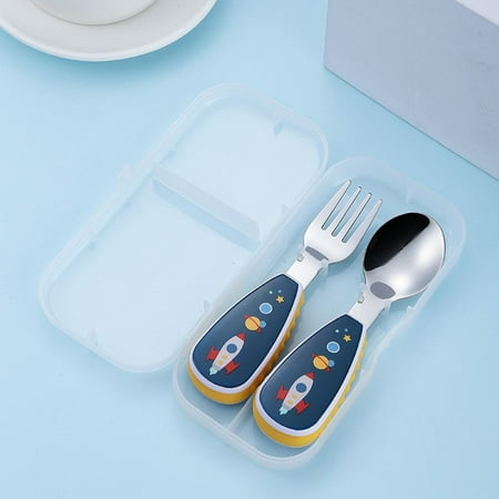 

Portable Spoon Fork Set Cartoon Stainless Steel Food Training Spoon Children s Tableware Set Dessert Spoon For Children Feeding 02