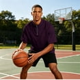 thumbnail image 7 of Domzest Mens Short Sleeve Stand Collar Shirt Quater Zip Lightweight Pullover Summer Casual Breathable Solid Shirts Dark Purple M, 7 of 7