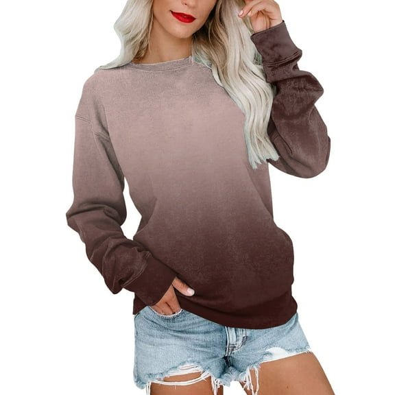 Womens Crewneck Oversized Sweatshirts Long Sleeve Gradient Printed Tops Fall Fashion 2025 Pullover Sweaters Winter Clothes