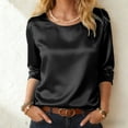 thumbnail image 2 of GEWSEY Women's Satin Blouse 3/4 Sleeve Crewneck Tops Satin Silk Work Shirt Dressy Business Casual Tee Tshirt Fall Outfits (Black, XXL), 2 of 9