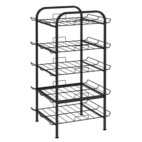 5-Tier Water Bottle Organizer Rack, Freestanding Metal Bottle Storage Holder for Kitchen, Pantry, Garage, Black