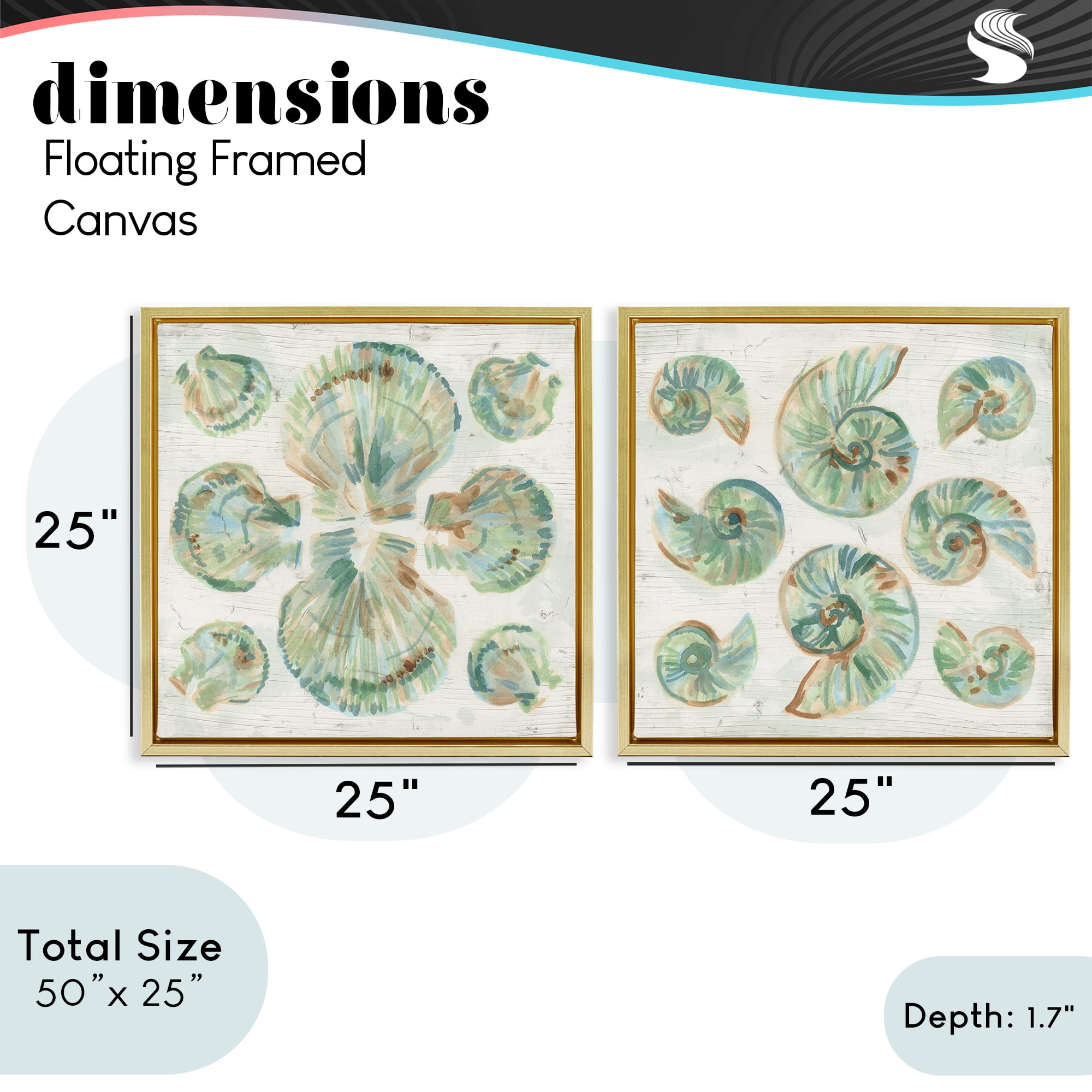 Stupell Industries Saltwashed Seashells Pattern 2 Piece Gold Framed Floater Canvas Set, design by June Erica Vess