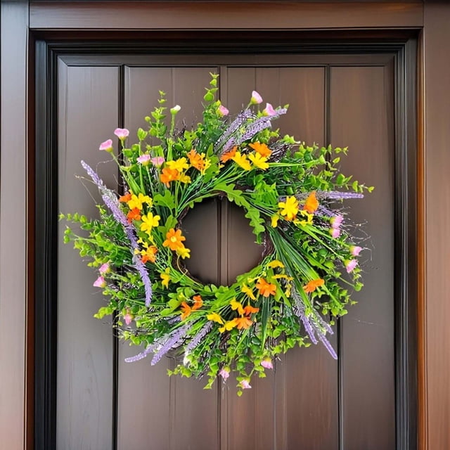 Spring Orchid Flower Wreath Front Door Hanging Decor European Style Simulated Non Fading For Front Door Porch Wall Home Wedding Festival Party Spring Themed Decor Holiday Gifts Party Favors