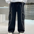 thumbnail image 4 of Niños Vaqueros Niñas Color Sólido Cintura ajustable con pliegues Bolsillo Casual pantalones deportivos de trabajo para niños Vaqueros de cintura ajustable, 4 of 9