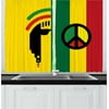 Rasta Curtains 2 Panels Set, Iconic Barret Reggae and Jamaican Music Culture with Peace Symbol and Borders, Window Drapes for Living Room Bedroom, 55W X 39L Inches, Red Green Yellow, by Ambesonne