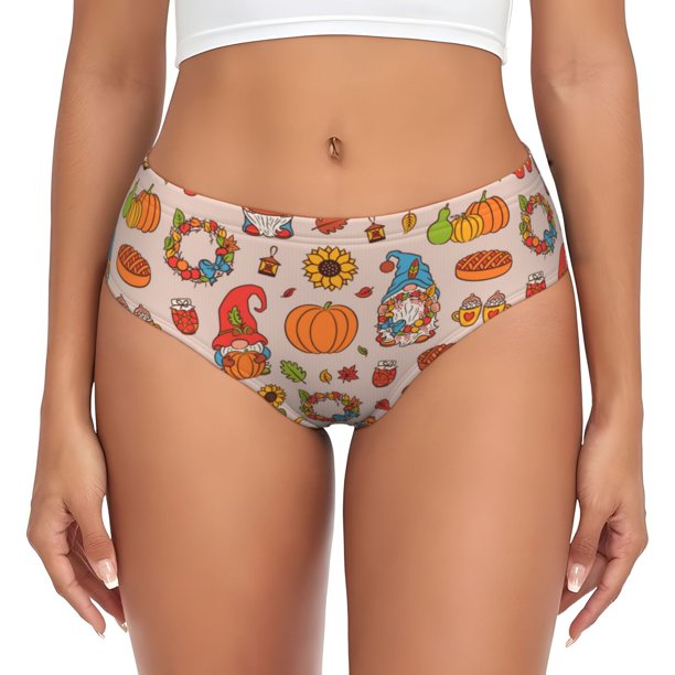 Balery Fall Thanksgiving Ropa Interior de Algodón para Mujer con Dibujo – Braguitas Cómodas y Elásticas, Estilo Clásico-X-Large