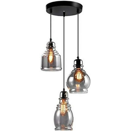 

3-Light Cluster Glass Pendant Light Classic Adjustable Cluster Chandelier UL Listed Black Glass Shades for Kitchen Island Dining Room Cafe E26 Base