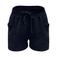 thumbnail image 6 of FRSASU Cotton Linen Shorts for Women Plus Size Elastic Waist Drawstring Summer Beach Shorts with Pockets Navy, 6 of 7