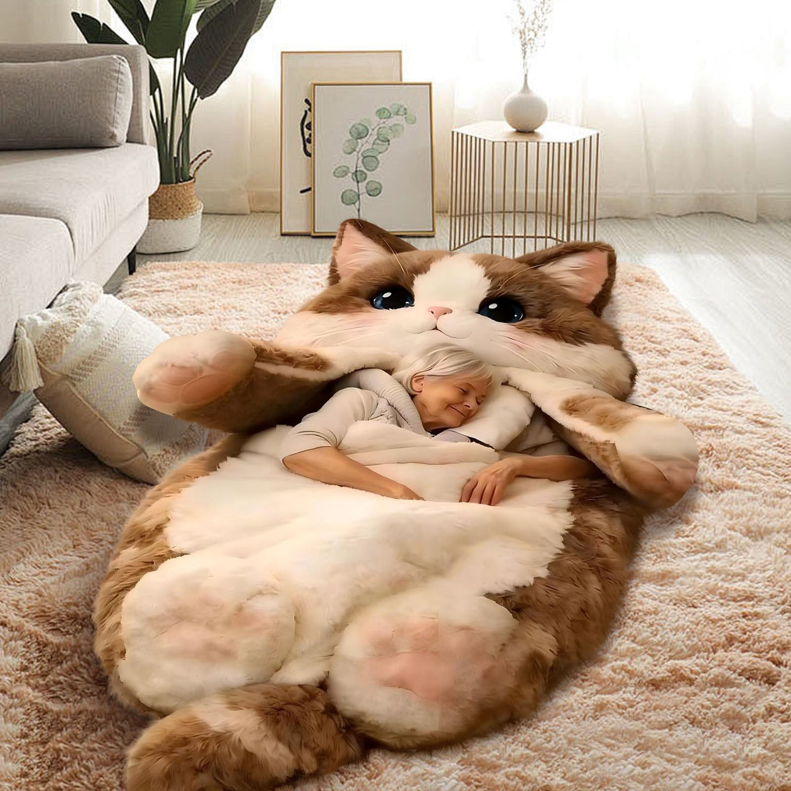 Adorable Cat Pattern Envelope Sleeping Bag for Adults, Soft Warm Cozy Portable Sack, Machine Washable Cute Design Sleeping Bag for Home Camping Lounge Travel Cold Nights