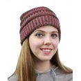 thumbnail image 3 of NYfashion101 Exclusive Unisex Two Tone Warm Cable Knit Thick Slouch Beanie Cap - Hot Pk/Ol/Camel, 3 of 4