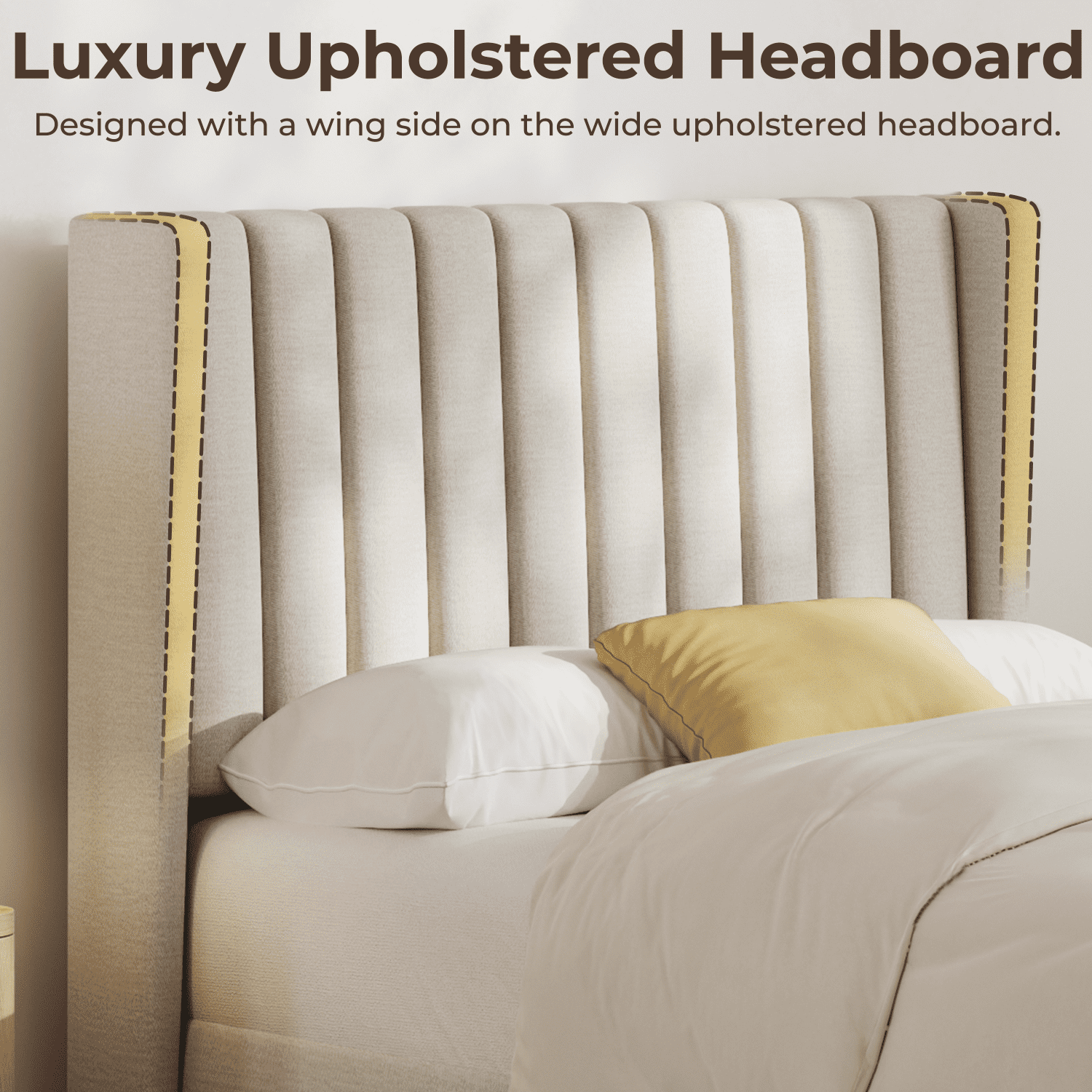 Renwick Twin Upholstered Bed Frame with Tufted Headboard, Ivory