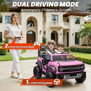 iYofe 24V 2 Seater Ride on Cars, Licensed Ford Bronco Raptor Powered Ride on Toy Truck with Remote Control, 4 Wheels Spring Suspension, Bluetooth Music, LED Light, Electric Car for Kids 3-8, Pink