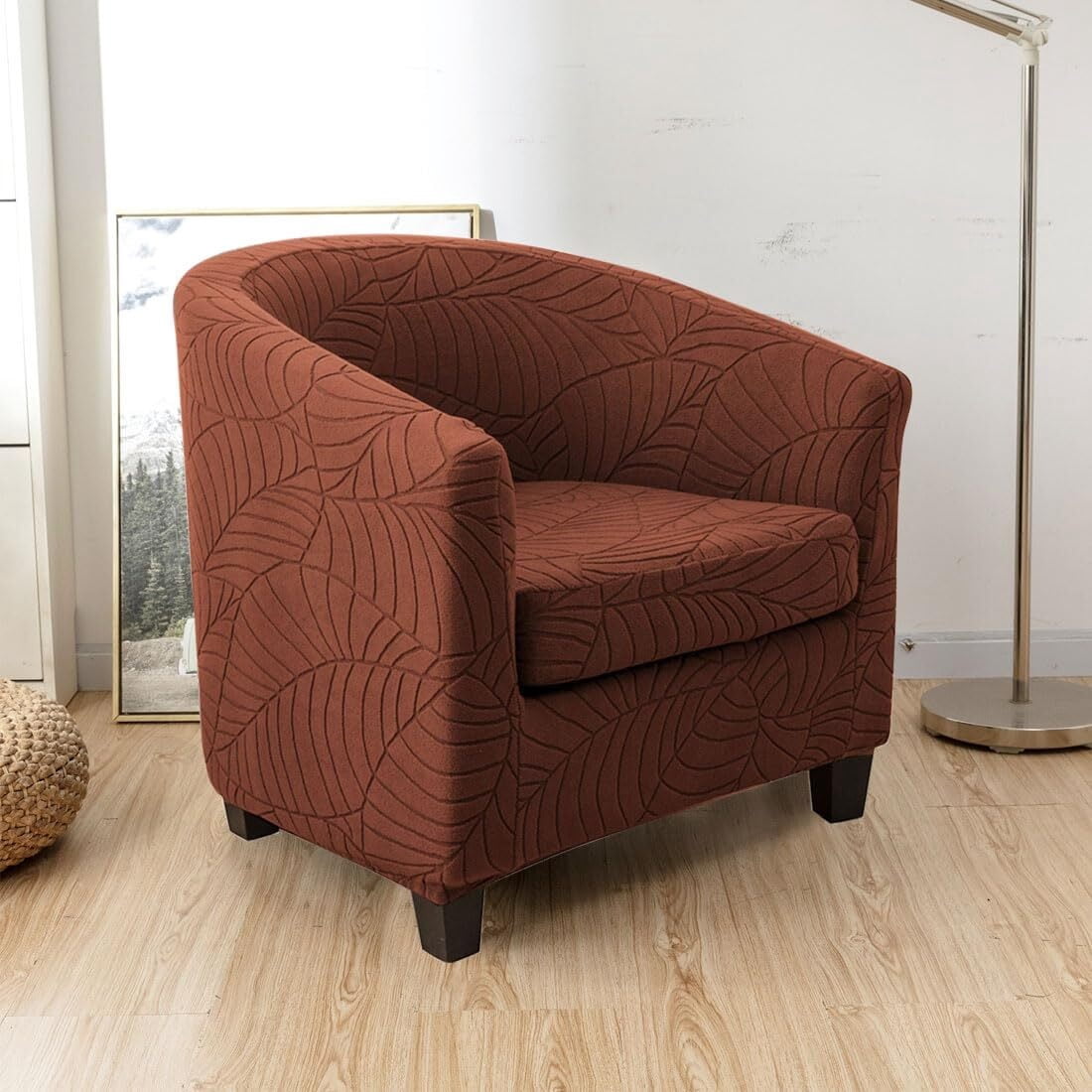 LKJYER Club Chair Covers Slipcover 2 Piece, Leaf Jacquard Stretch Tub Chair Cover Barrel Chair Covers Soft Armchair Sofa Cover Couch Furniture Protector