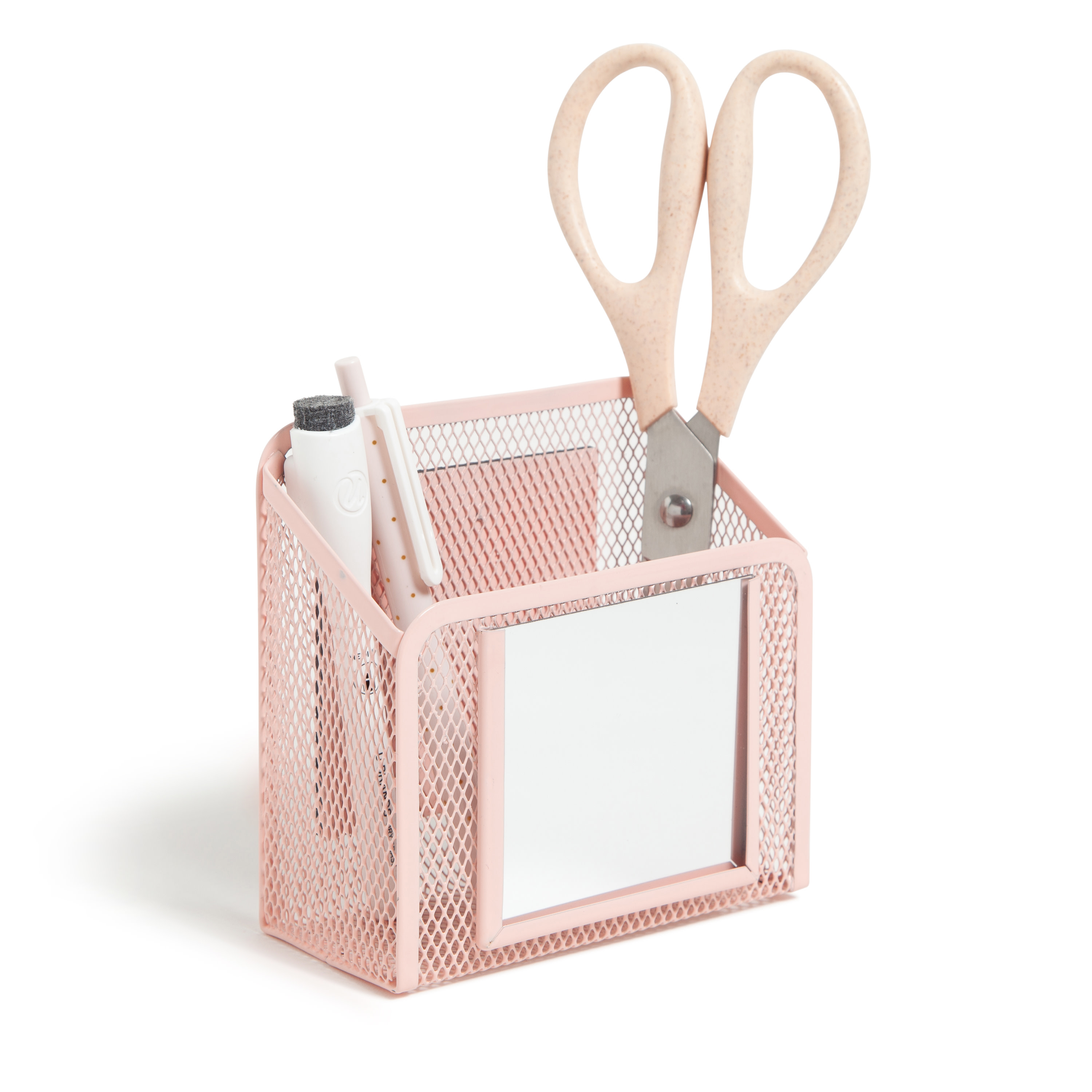 U Brands Locker Magnetic Mesh Mirror Cup, 5.71 x 2.4 x 5 in., Rectangle, Novelty, Pink