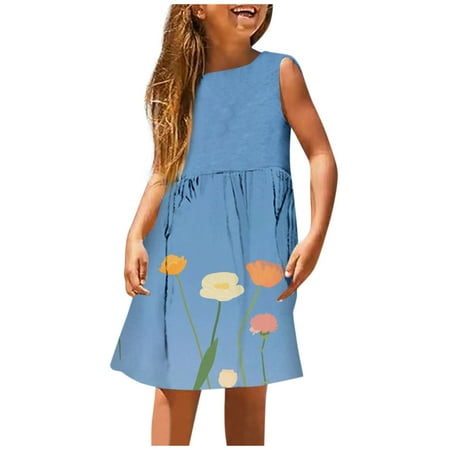 

LUOGENLI Girls Dress Shoes Size 5 Girls Fashion Cute Spring and Summer Printed Round Neck Sleeveless Casual Dress Girls Skirts Size 10-12 Tight Girls Dresses Size 14-16 Summer 3-4